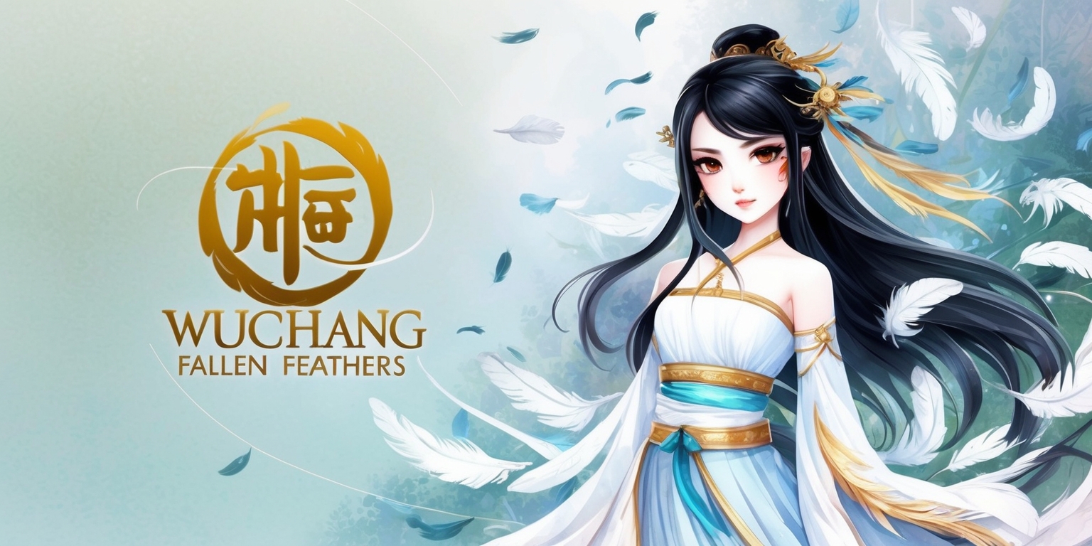 A digital illustration of a scene from the Wuchang Fallen Feathers game, featuring a mix of traditional Chinese and fantasy elements, with a watercolor-inspired aesthetic and a muted color palette of blues and greens, set against a subtle gradient background, with delicate feather patterns and intricate character designs, including a female protagonist with long black hair, expressive brown eyes, and porcelain-like skin, wearing a flowing white dress with golden accents, surrounded by fallen feathers and soft, glowing light, with the game's logo, a stylized Chinese character in bold, golden font, subtly integrated into the composition, blending seamlessly into the dreamy, ethereal atmosphere of the scene.
