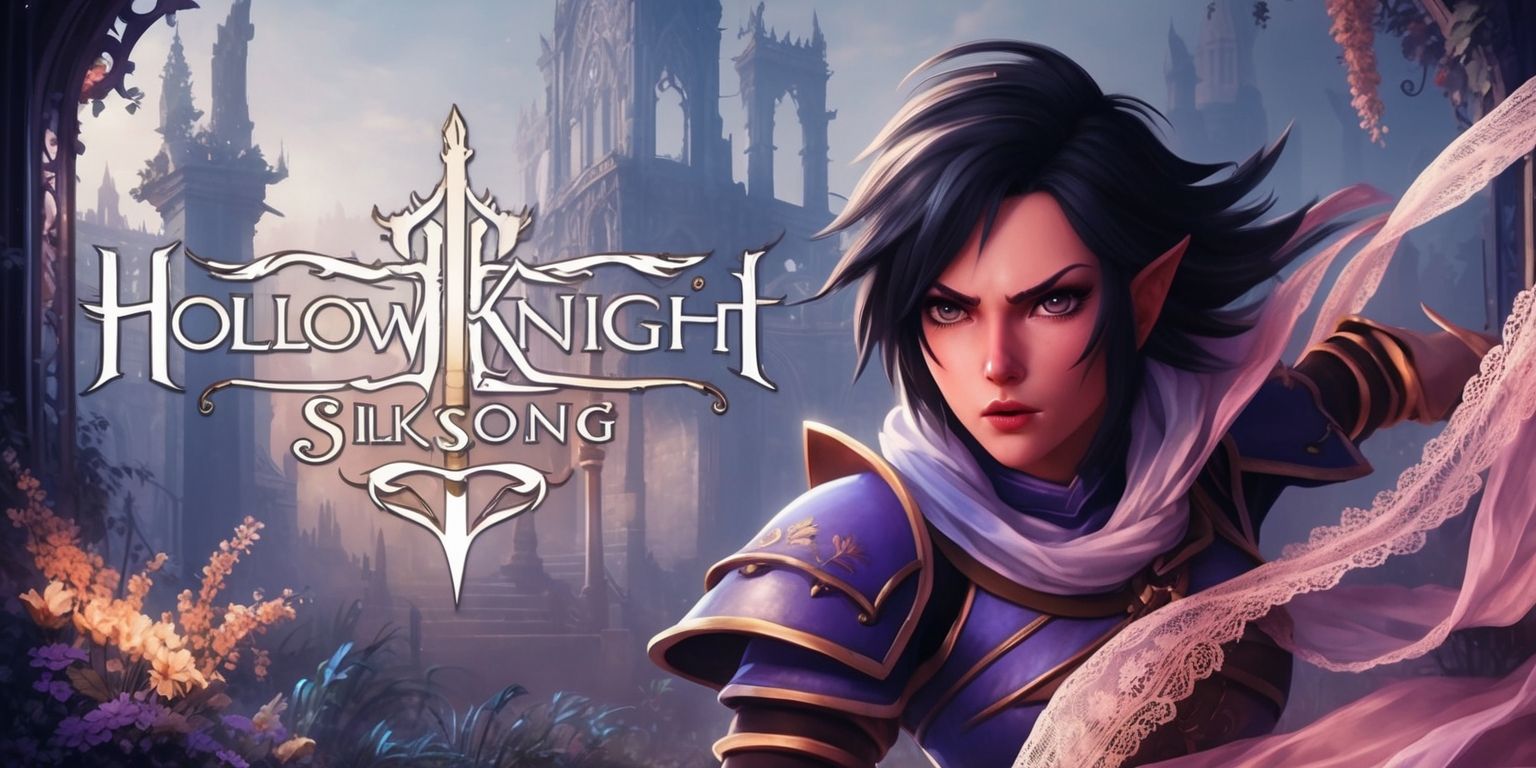 Hollow Knight: Silksong game, a hauntingly beautiful scene depicting Hornet, the protagonist, in a majestic, ancient, ruined landscape, with intricate, gothic architecture, and a vibrant, ethereal atmosphere, featuring soft, warm lighting, and a color palette of muted blues, purples, and golds, with delicate, lace-like silks and fabrics flowing in the breeze, and Hornet's determined, courageous facial expression, with striking, angular features, and piercing, expressive eyes, set against a backdrop of mysterious, glowing flora, and a subtle, shimmering aura, with the game's iconic, elegant typography and logo integrated seamlessly into the composition, conveying a sense of adventure, exploration, and wonder.