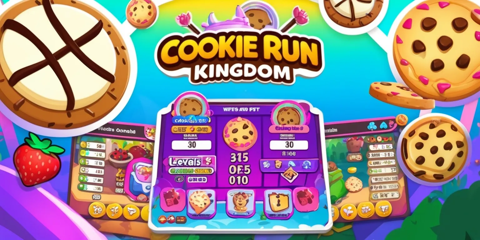 A digital illustration of a Cookie Run Kingdom game guide, featuring a colorful and vibrant background with various cookies and characters from the game, including Pure Vanilla Cookie, Strawberry Cookie, and others, in a stylized layout with bold lines and bright colors, with a mix of 2D and 3D elements, and a clear, easy-to-read font displaying key gameplay information, such as character stats, levels, and rewards, with a prominent logo of the Cookie Run Kingdom game at the top, in a modern, fantasy-style design, with a sense of adventure and excitement, and a subtle gradient effect to enhance the overall visual appeal.